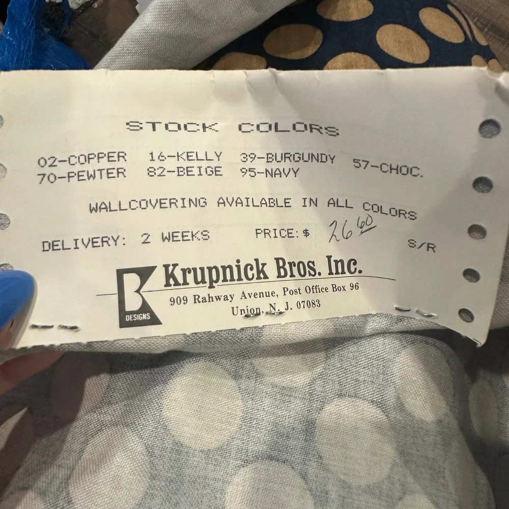 VINTAGE 1979 Krupnick Bros Polka Dot Fabric Sample Swatch Navy Blue‎ MCM Decor